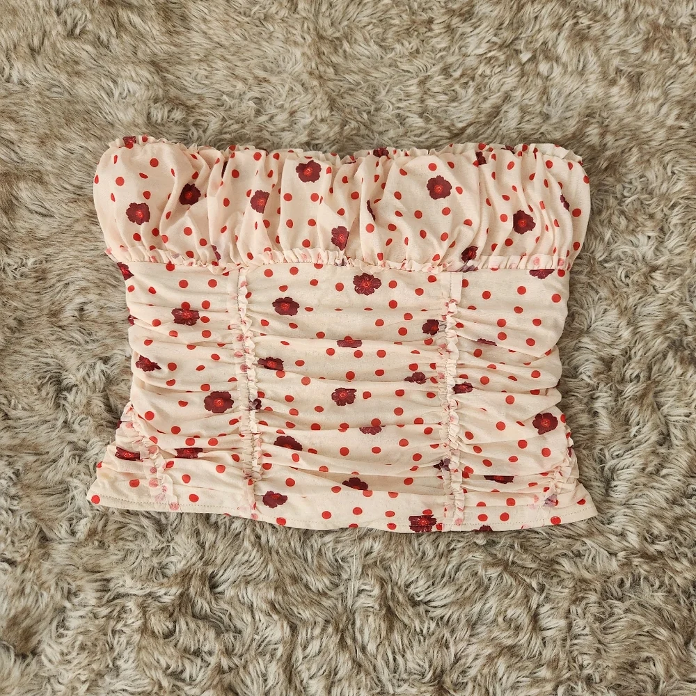 Scottie Printed Tube Top Ivory‎ Tea Combo Red And White